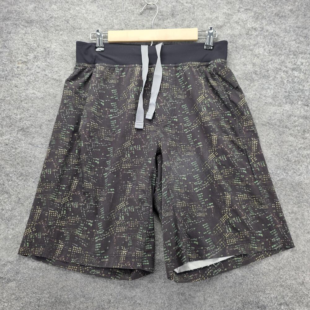 Lululemon Shorts Mens Medium Black City Lights Print Drawstring Athletic Gym